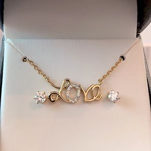 Cubic Zirconia “Love” necklace and stud earrings